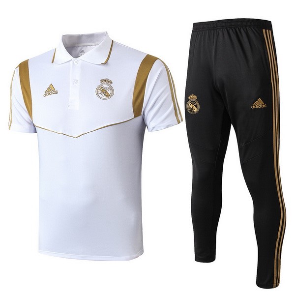 Polo Real Madrid Conjunto Completo 2019-2020 Negro Blanco Oro